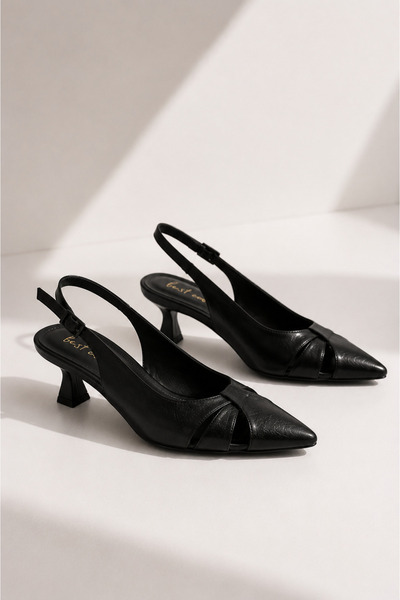 Best Cover HELIN Kadın Siyah Pencere Detaylı Sivri Burun Slingback 6 cm Topuk...