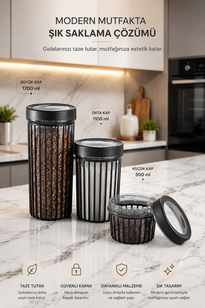 Stile Cucina 3-Piece Linea Round Storage Container Set 1X(0.50 Liter, 1.1 Lit...
