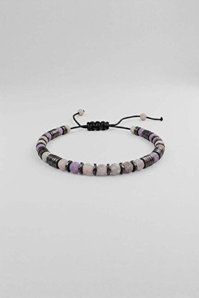 ablukaonline Unisex Hematite Beaded Adjustable Bracelet Purple