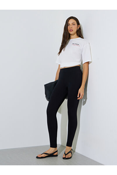 Styli Black Solid Cotton Blend Leggings