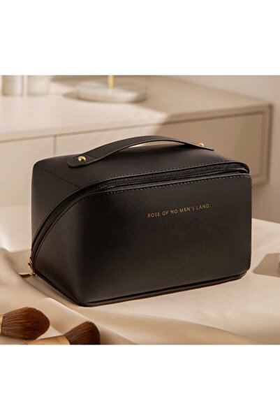 parlahome Large Capacity Leather Look Makeup Bag Travel Cosmetic Organizer Black