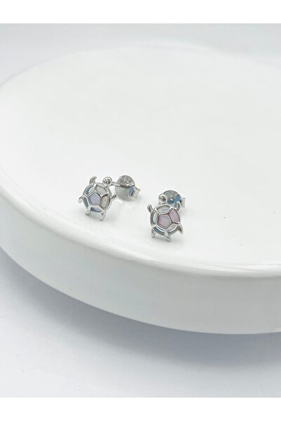 Esvema Silver 925 Ayar Gümüş Pembe Opal Taşlı Kaplumbağa Küpe
