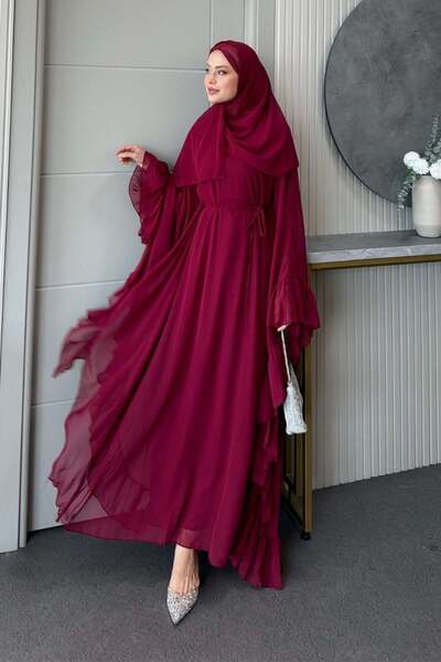 Şulemoda Giyim Mısra Cape Dress Burgundy