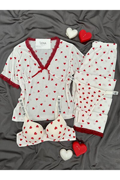Lena Homewears Women's Patterned Short-Sleeved Pajama Set with Underwear