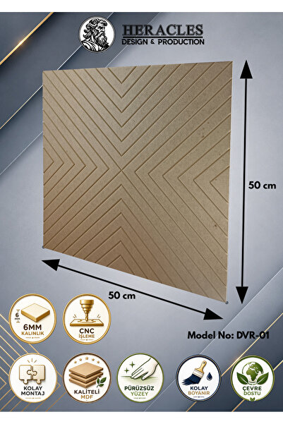 HRC Dizayn (DVR-01) 3D Görünümlü MDF Dekoratif Duvar Paneli 50x50 cm 6 mm CNC...