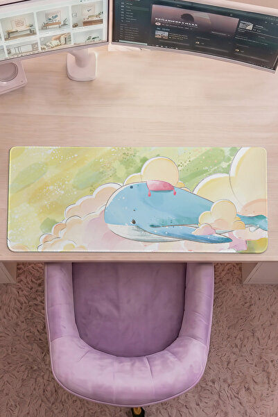 Charmbi Mousepad pentru gaming Traveller Whale 40x90, bază anti-alunecare, pa...