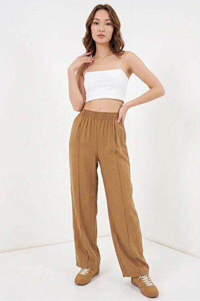 Generic Brand Women's Elastic Waist, Flat Stitching Detail, Wide Leg Palazzo ...