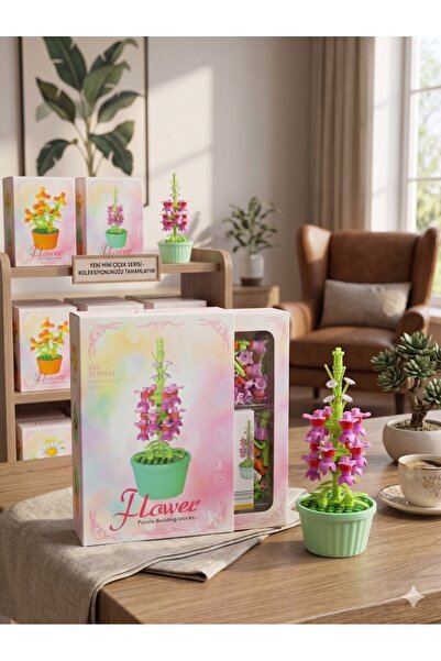 Arvela Mini Çiçek Yapım Blokları - DIY Mor Çan Çiçeği Saksı Bitkisi
