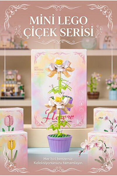 Arvela Mini Çiçek Yapım Blokları - DIY Katlı Sarı Beyaz Çiçek Saksı Bitkisi