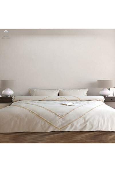 DNC home tekstil Set cuvertură dublă din dantelă din in natural și iută (200x...