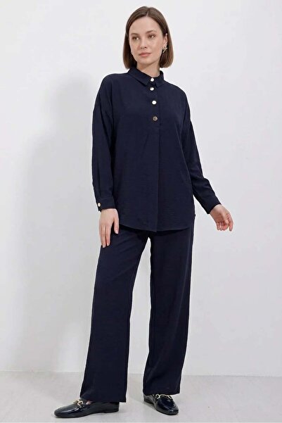 ALFA AKSESUAR 03 Women's Buttoned Oversize Navy Blue Suit