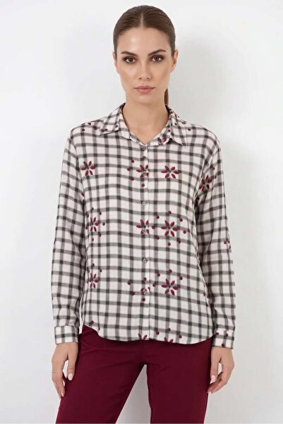 Generic Brand Women's Oversize Checkered Patterned Viscose Black Shirt