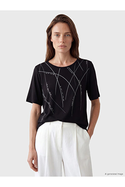 LC Waikiki Black Crew Neck Patterned Women's T-Shirt