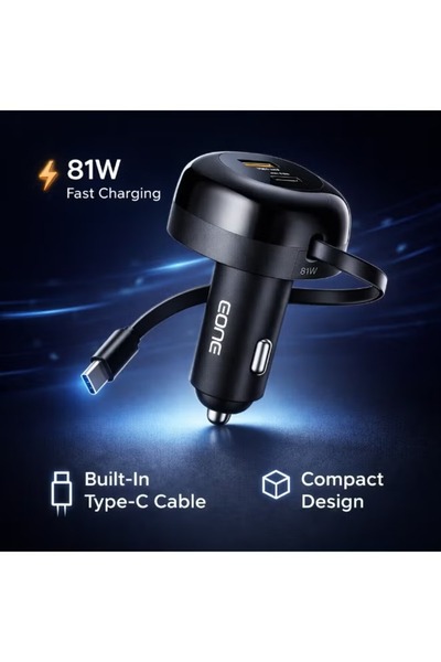 EONE 81W Car Charger Adapter with Usb-C Cable, 2-Port Usb-A Qc and Usb-C Pd F...