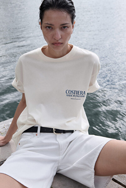 H&M Baskılı Oversize Tişört