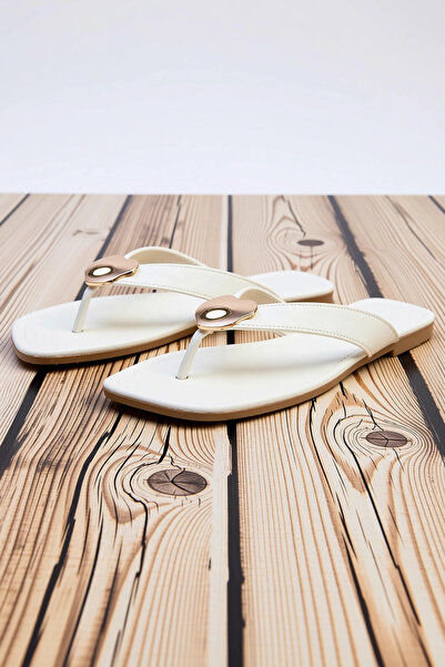 BENERLY Flip-flops de damă cu toc plat, cu cataramă, din piele artificială, c...