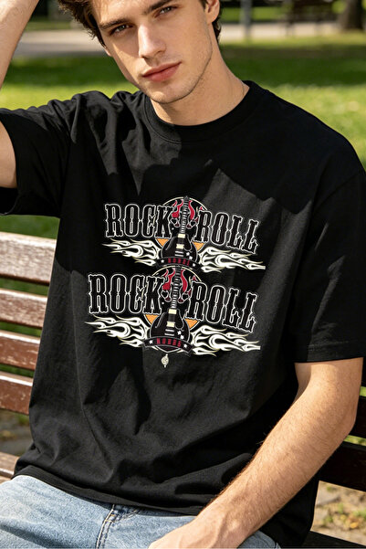 Fleck Rock And Roll Guitar Flame Design T Shirts For Men Rock And Roll Person...