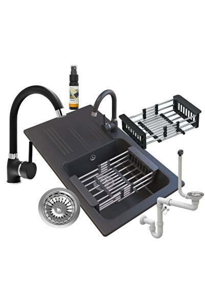 Granitan Set Chiuveta Granit ADA, negru, Baterie BETA, scurgator telescopic, ...