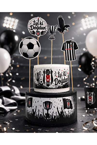 Fillikutum Set de tort de aniversare Beşiktaş alb-negru, 2 straturi, decor to...