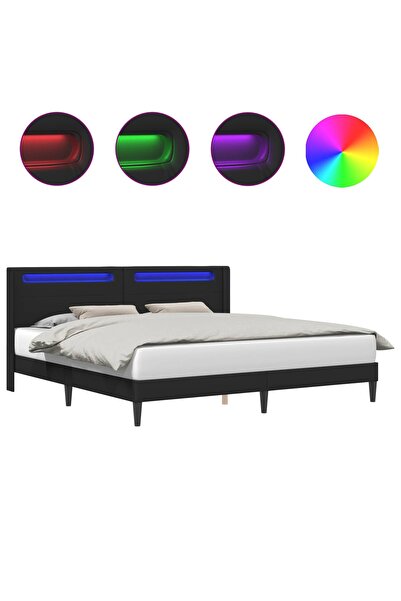 vidaxl Cadru de pat cu benzi LED Negru 180 x 200 cm Piele artificială