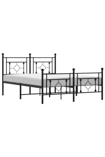 vidaxl Cadru pat metalic cu tăblie de cap/picioare, negru, 135x190 cm