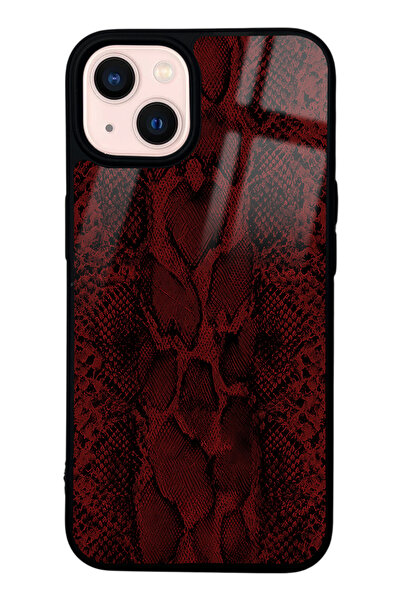 Spoyi iPhone 13 Red Deri Tasarımlı Glossy Telefon Kılıfı