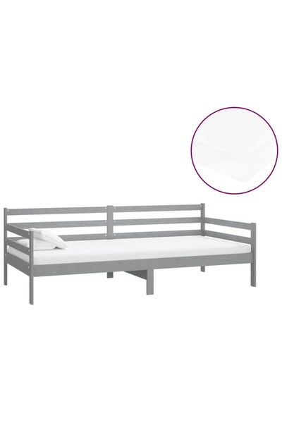 vidaxl Pat de zi cu saltea, gri, 90x200 cm, lemn masiv de pin