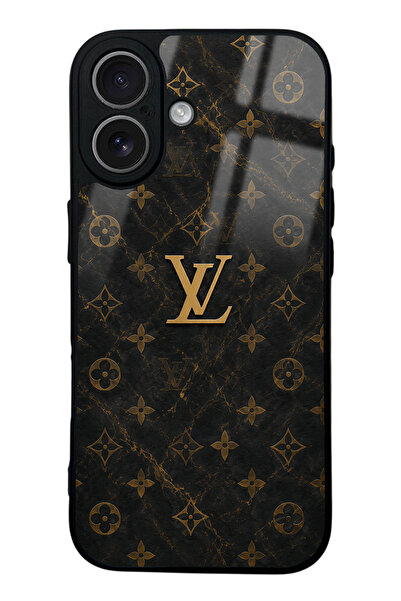 Spoyi iPhone 17 Black Mermer Gold LV Tasarımlı Glossy Telefon Kılıfı