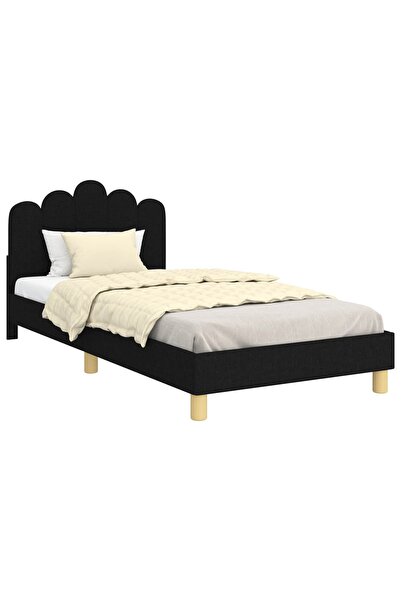 vidaxl Cadru de pat pentru copii cu spătar Negru 90 x 190 cm Țesătură