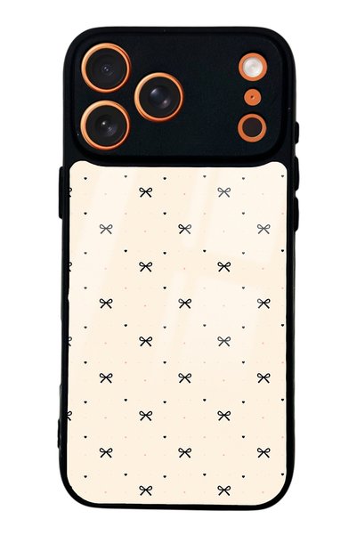 Spoyi iPhone 17 Pro Beige Coquette Pattern Design Glossy Phone Case
