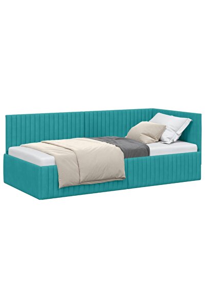 vidaxl Cadru de pat colțar cu headboard Turcoaz 90 cm x 190 cm Catifea