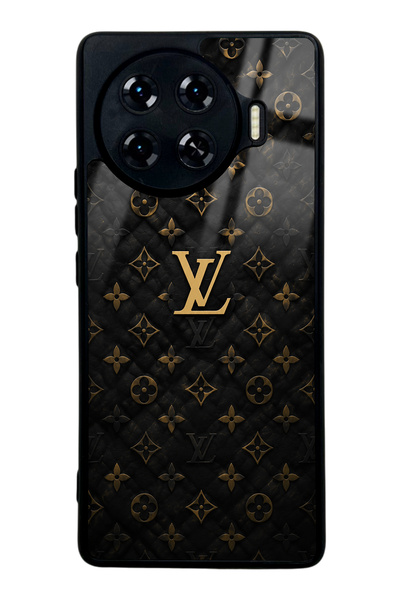 Spoyi Tecno Spark 20 Pro Plus Black Gold LV Tasarımlı Glossy Telefon Kılıfı