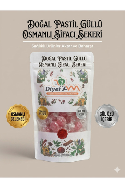 Diyet AVM Doğal Gül Özlü Aromalı Pastil Osmanlı Şifacı Şekeri 50 gr.