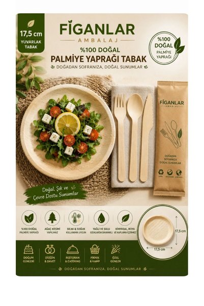 figanlar ambalaj Palmiye Yaprağı Tabak 17,5 cm Yuvarlak Doğal Kullan At Sunum ve Servis Tabağı set 50 kişilik