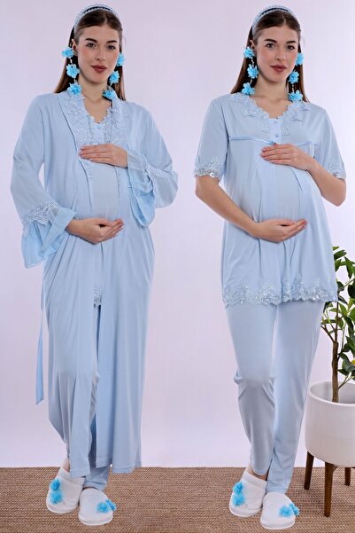 ByLohusa Pregnancy and Postpartum Nursing Pajama Set with Dressing Gown Effor...