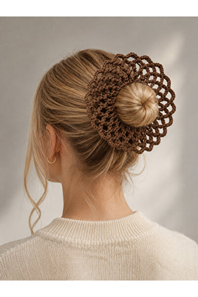 BELLEVIE Coffee Color Hand Knitted Hairnet – Elegant and Stylish Bun Accessory