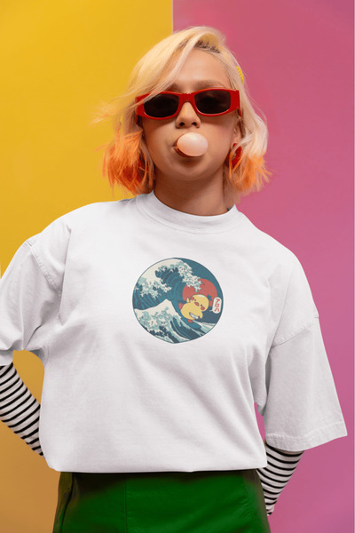 buzagi tasarım ürünleri Kanagawa White Oversize T-Shirt