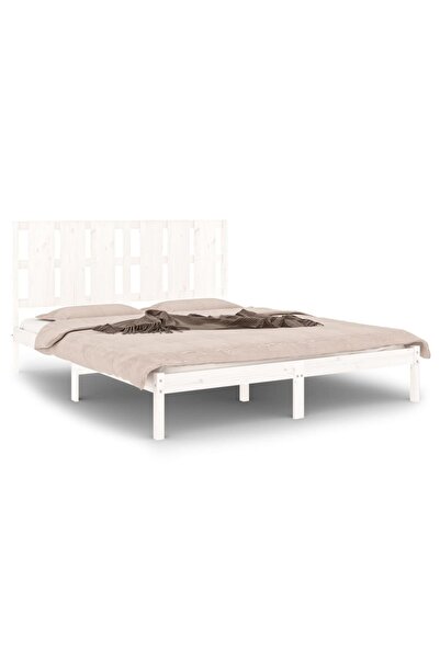vidaxl Cadru de pat King Size, alb, 150x200 cm, lemn masiv
