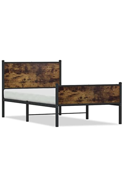 vidaxl Cadru de pat metalic fără saltea, stejar fumuriu, 107x203 cm
