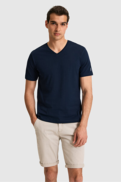 U.S. Polo Assn. Tricou de bază pentru bărbați, albastru marin, cu decolteu în...