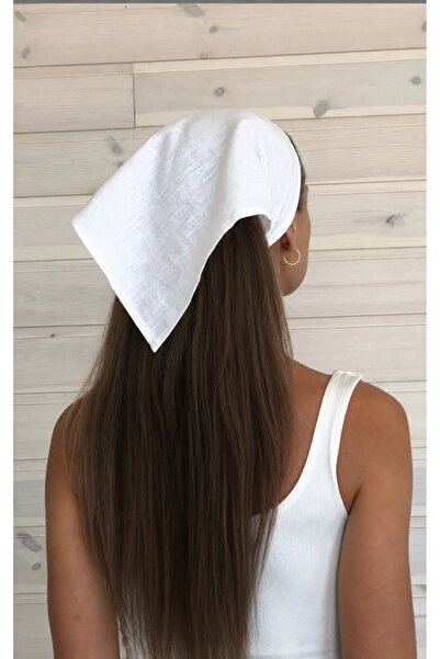cherila %100 Doğal Pamuk Keten Beyaz Bandana – Minimal ve Şık Aksesuar (50x50...