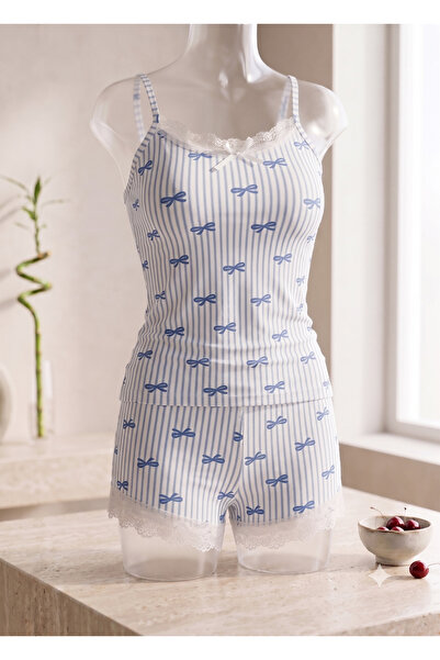 Best Dream Kadın Bambu Askılı Şortlu Pijama Takımı Dantel Detaylı Yumuşak ve Nefes Alabilen Şortlu Pijama Takım