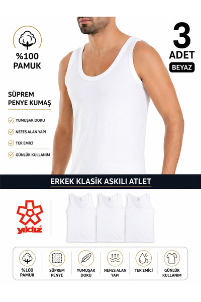 Yıldız Çamaşır Yildiz 3-Pack 100% Cotton Combed Single Jersey Men's Undershir...
