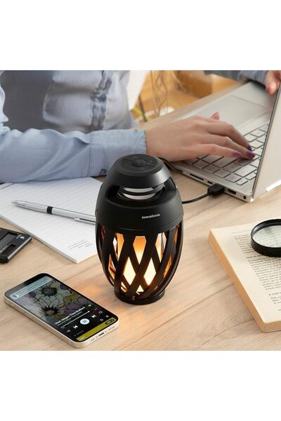InnovaGoods Boxă Portabilă Bluetooth 5.0 cu Efect Flacără LED, 3 în 1, Reîncă...