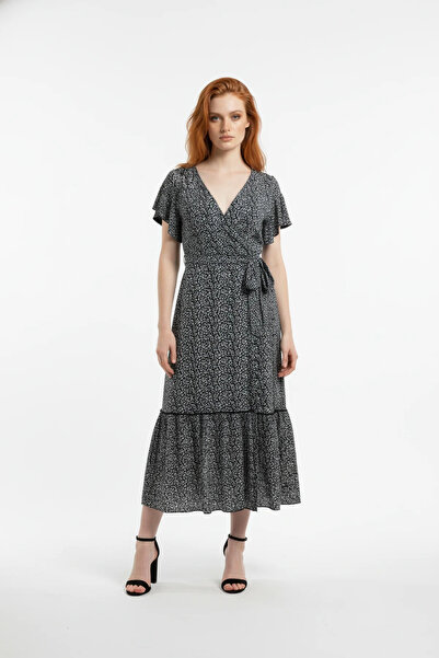 No Matter What Short Sleeve Floral Double Breasted Collar Midi Dress