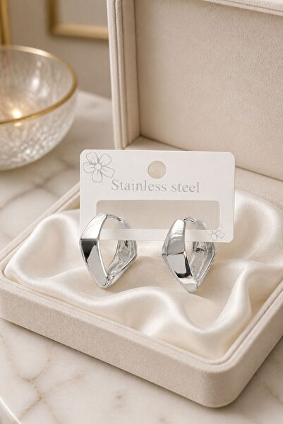 LYKOS Steel Silver Color Diamond Model Hoop Women's Earrings