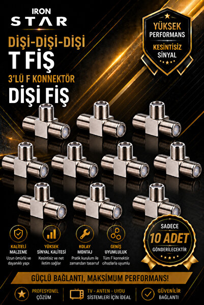 IRONSTAR 10 ADET Dişi Dişi Dişi T Fiş / 3'lü F Konnektör Dişi T Adaptör / F K...