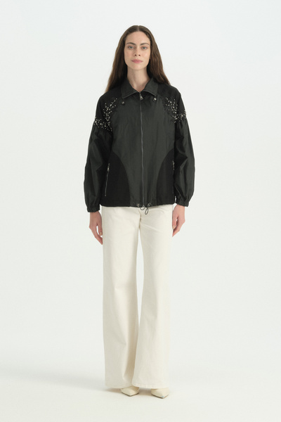 Nihan Mesh Detailed Stoned Jacket - Black
