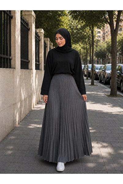 THEBEK Women's Hijab Leather Look Pleated Skirt - 36/38/40/42/44