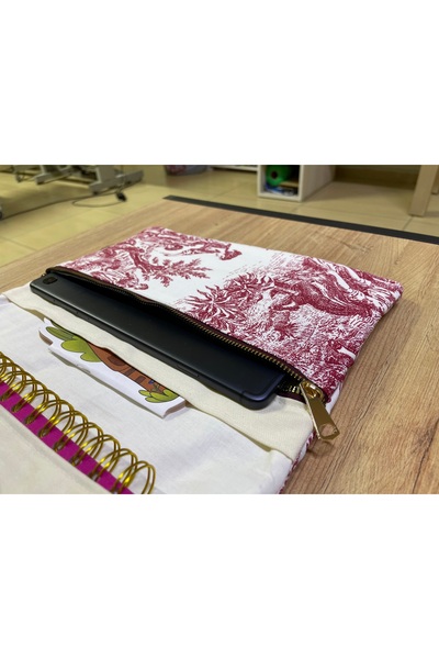 GÖKDAĞ BEDDING Fermuarlı Bordo Desenli El Yapımı Tablet Kılıfı Organizer-Kale...